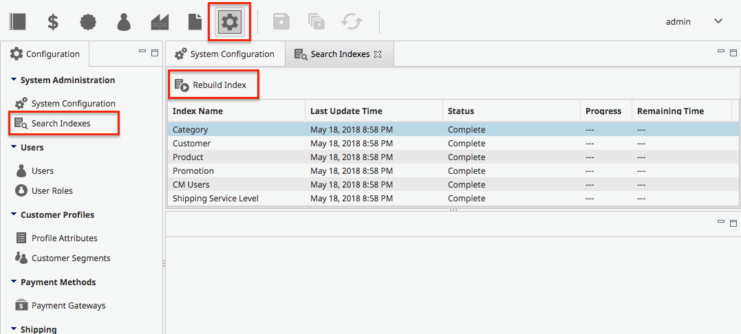 Rebuilding a search index from Commerce Manager