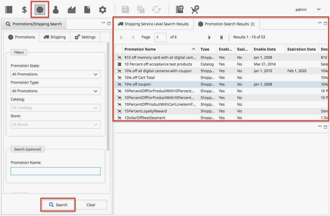 Searching for promotions and shipping items