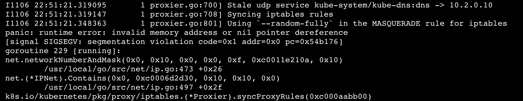 An error log of a failing DaemonSet