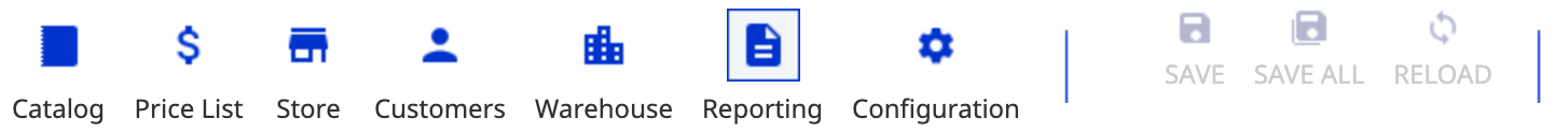 Reporting button in Commerce Manager toolbar