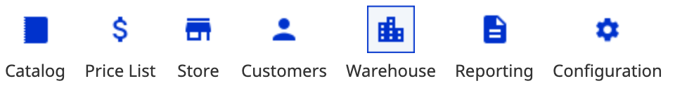 Warehouse configuration icon in Commerce Manager toolbar