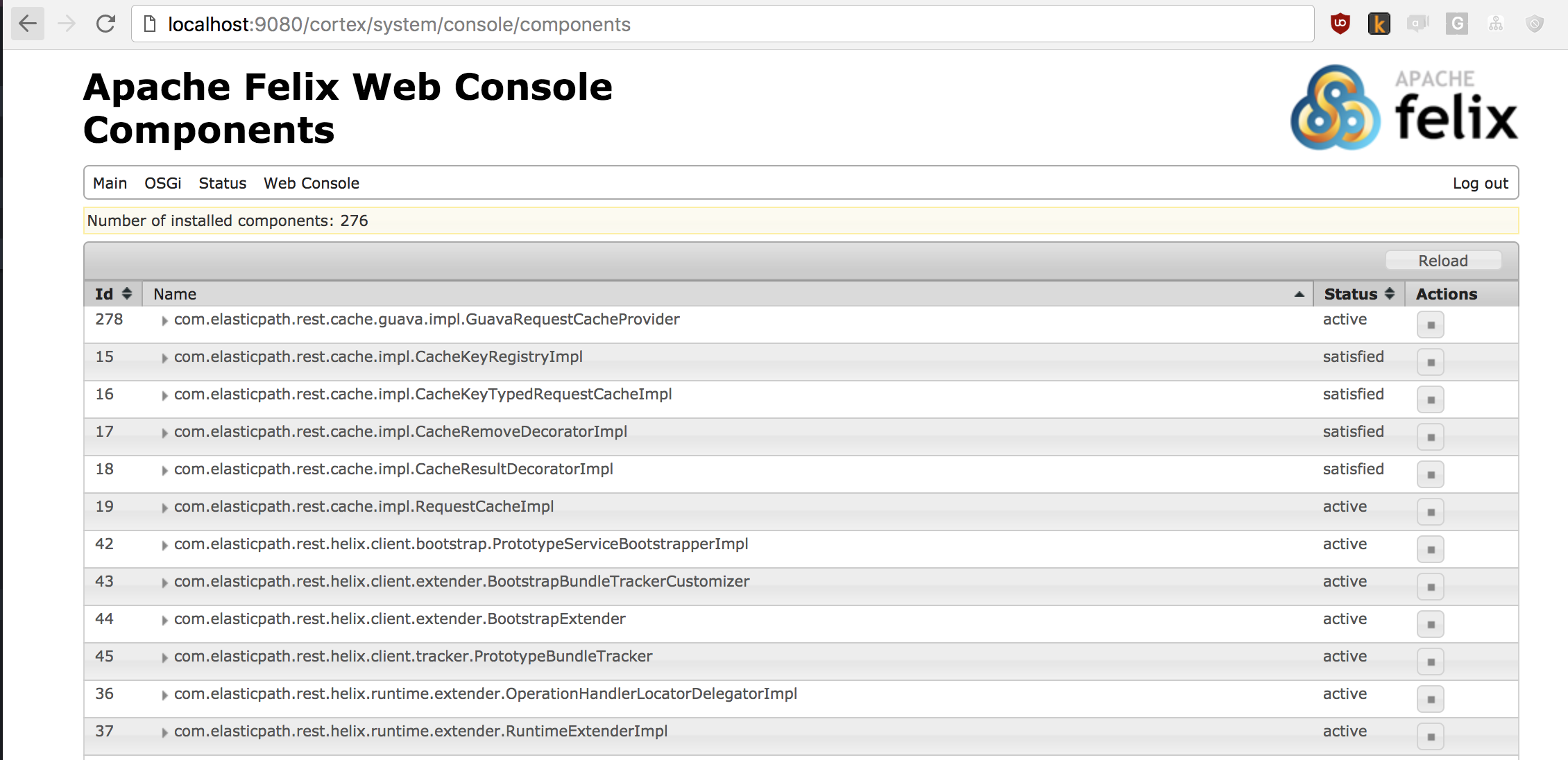 Components in Apache Felix Web Console