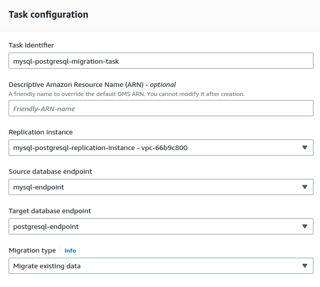 Migration Task Configuration