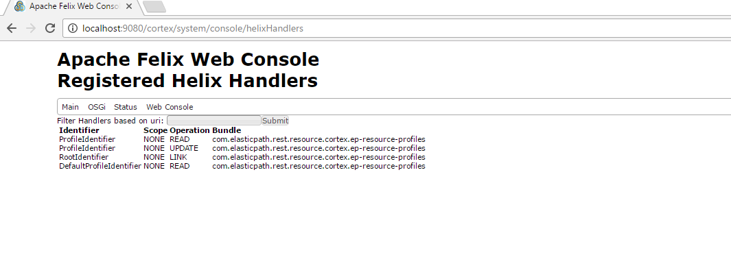 Helix handlers in Apache Felix Web Console