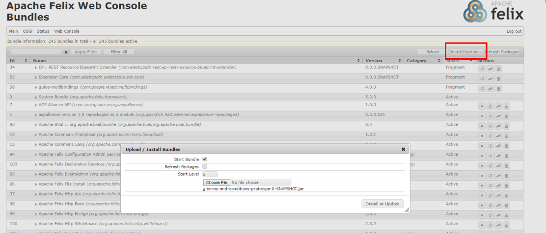 Installing and starting Bundles from Felix Web Console