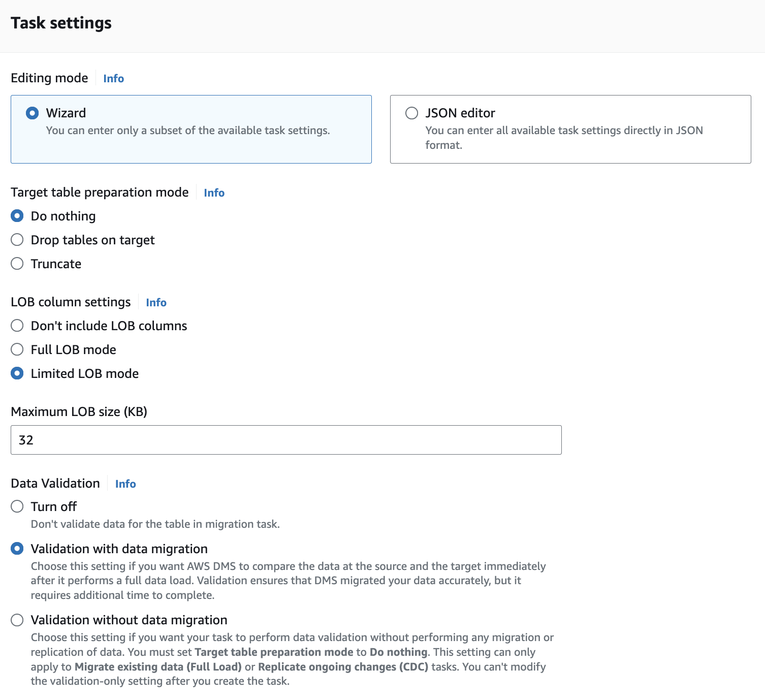 Migration Task Settings