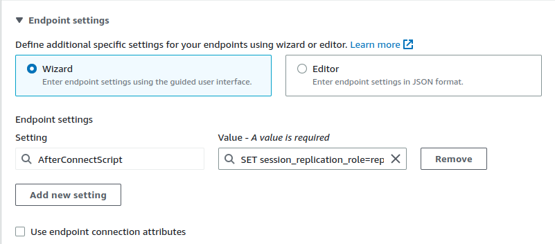 Target Endpoint Settings