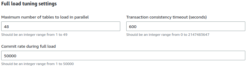 Migration Full Load Tuning Settings