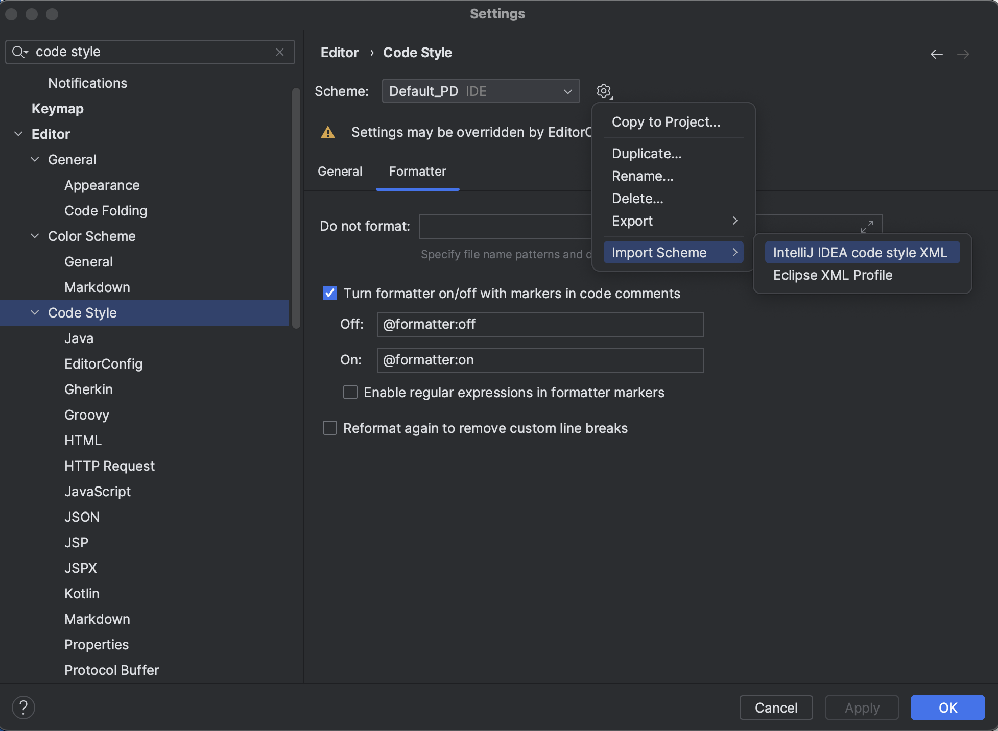 IntelliJ Code Style import