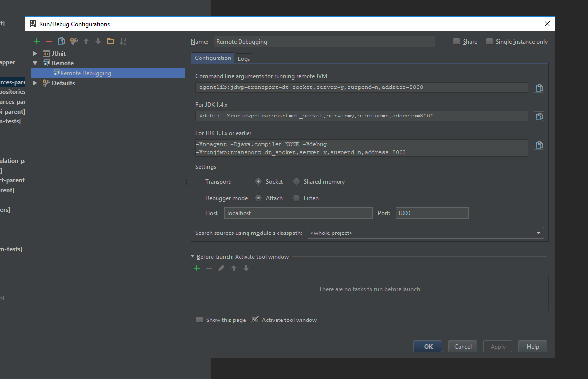 Attaching remote debugging in IDEA