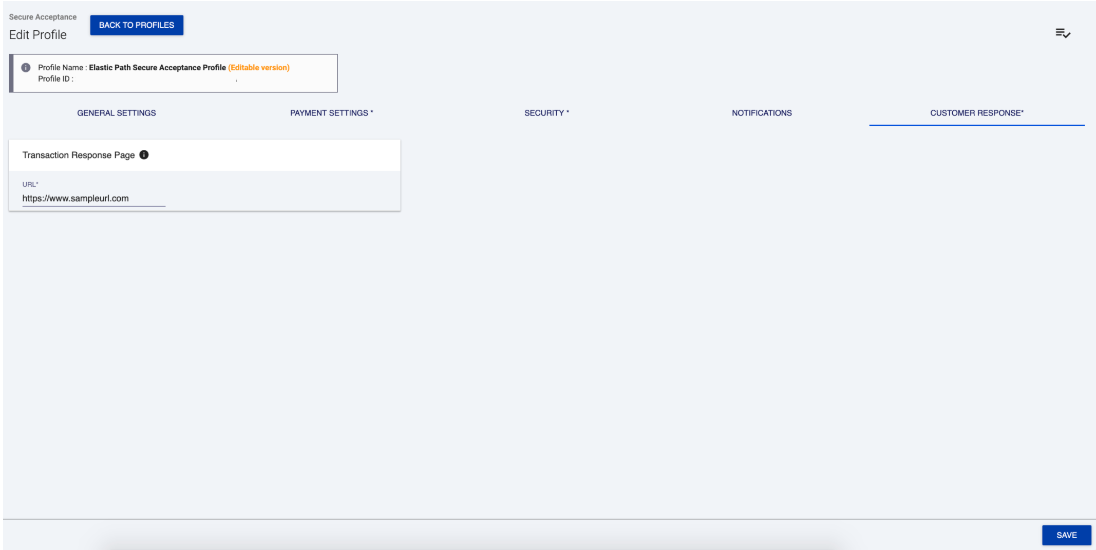 Transaction Response Page screen